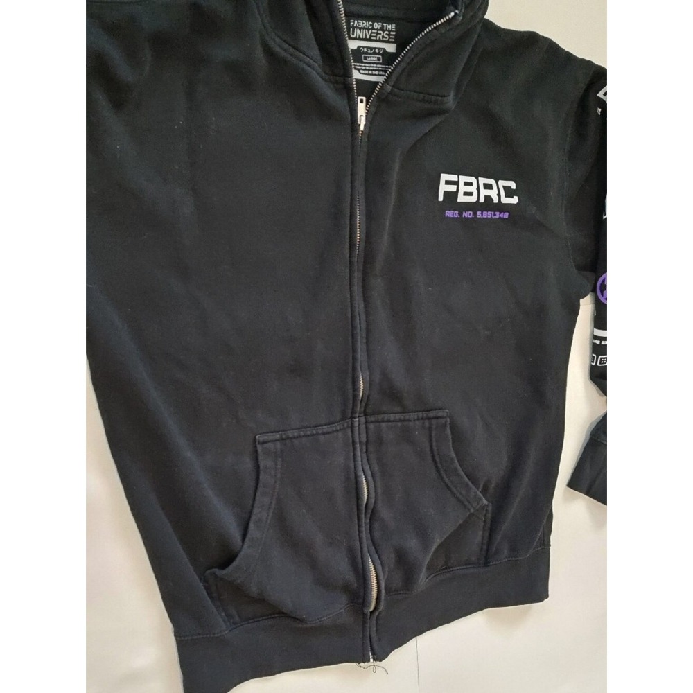 Men FBRC Black Zip-Up Hoodie Sweater Large White & Purple Graphics Pockets - Picture 7 of 15